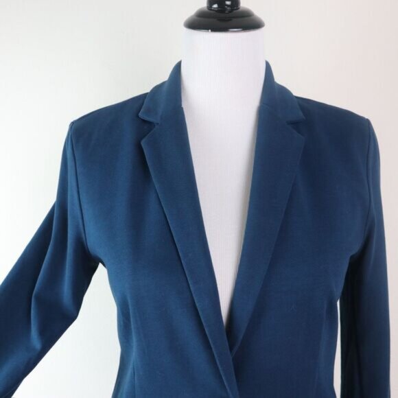Garnet Hill Size 4 Cotton Jersey Knit One Button Blazer Navy Blue - Picture 9 of 12